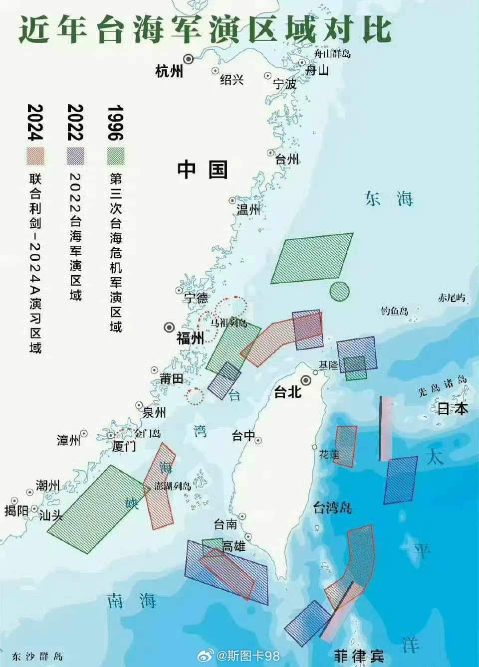 解放军三次台海行动示意图叠加，揭示地区安全稳定的关键角色